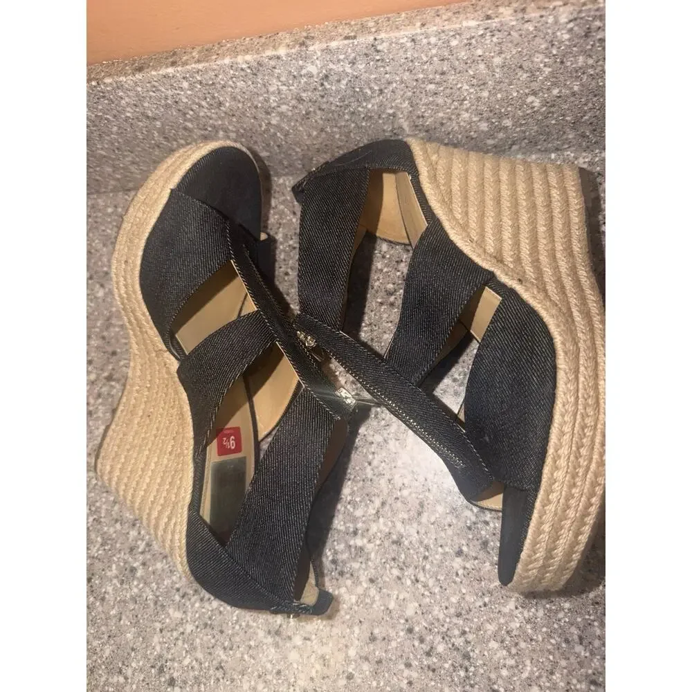 MICHAEL Michael Kors DENIM Etta Linen Blend Zip Wedge Sandal NEW OTHER Size 9.5 - Picture 7 of 8